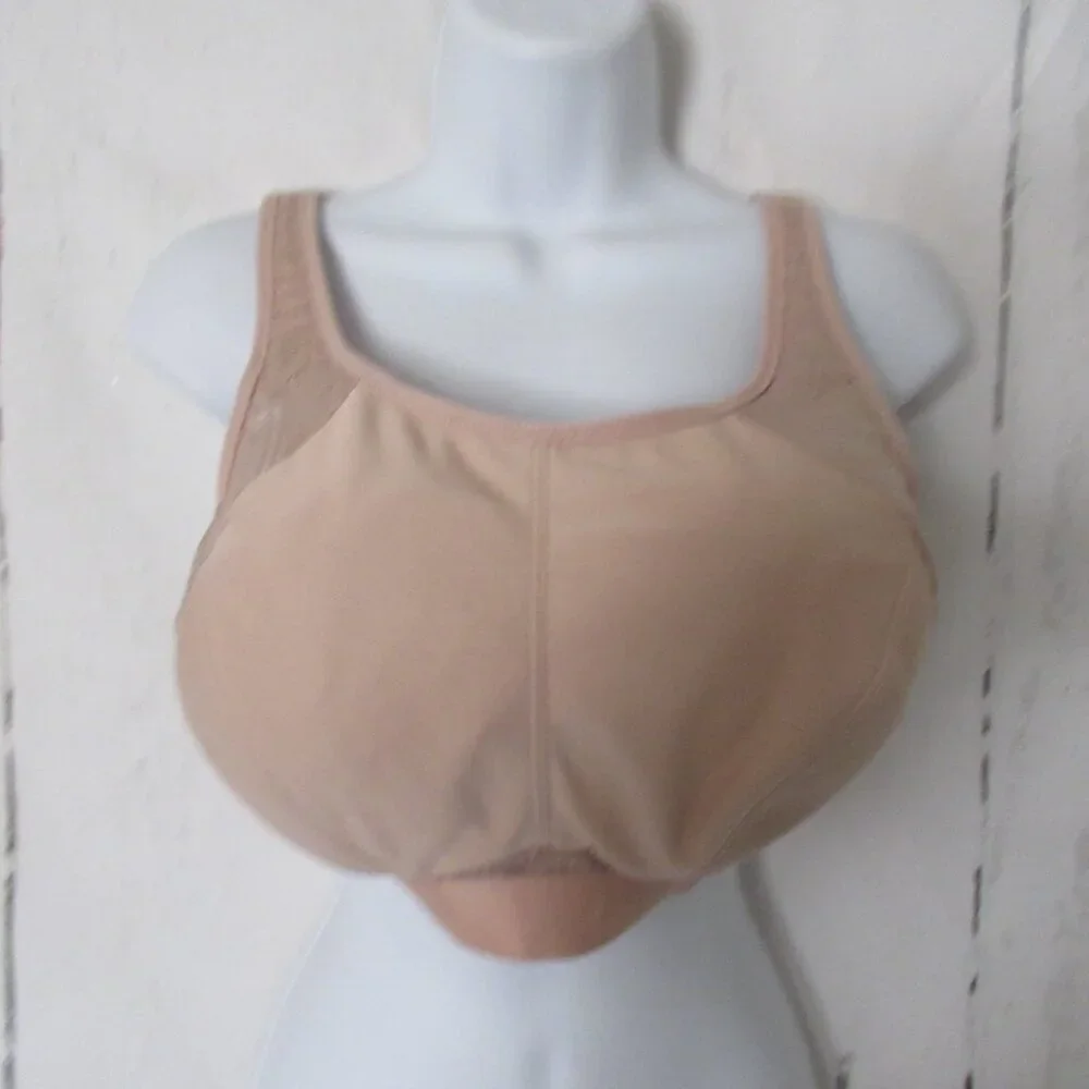 Glamorise Sport Bra 38DD Beige Tan Full Figure Mesh Sports Running Wireless 1068